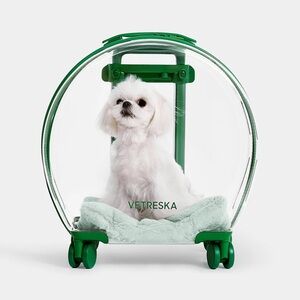 VETRESKA GREEN PET CARRIER FOR CAT OR SMALL DOG WITH TELESCOPIC HANDLE